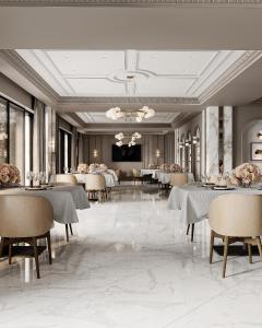 a rendering of a dining room with tables and chairs at Shirvan Grand Hotel Shamakhi in Shamakhi
