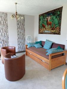a couch and a chair in a living room at La maison de Valette in Saint-Julien-sur-Cher