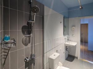 ein Badezimmer mit Dusche, Toilette und Waschbecken in der Unterkunft High Gudauri - Ski in ski out - loft with terrace in Gudauri
