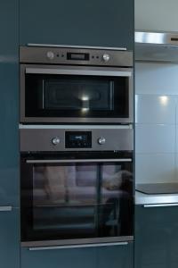 サン・モール・デ・フォッセにあるSaint-Maur Appartement Calme et Confortable, RER A, Bords de Marneのキッチン(ステンレス製のオーブン、電子レンジ付)