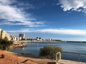 a view of a river with a city in the background at Apartament L'Ampolla BLAU a 50 m del MAR, WIFI, parking in L'Ampolla