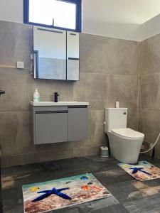 a bathroom with a white toilet and a sink at Airways Residence in Plaine Magnien +41 photos