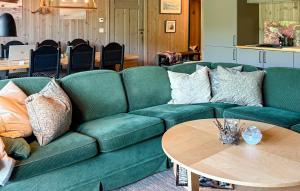 ヘムセダールにある3 Bedroom Awesome Apartment In Hemsedalの緑のソファとテーブルのあるリビングルーム