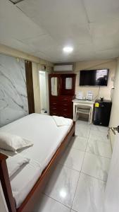 a bedroom with a large bed and a television at CÓMODA HABITACIÓN CENTRAL in Machala