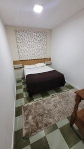 a bedroom with a bed and a window and a rug at HOSTEL da FLORESTA - centro BH in Belo Horizonte