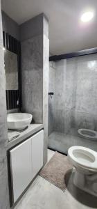 ein Badezimmer mit Waschbecken, Toilette und Dusche in der Unterkunft Hermosa y Elegante casa en Alto Barinas en alquiler in Barinas