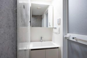 a white bathroom with a sink and a mirror at PASEO ichigayadaimachi I in Tokyo