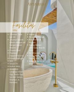 a advertisement for a bathroom with a sink and a tub at Artamara Villa in Sleman