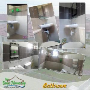 un collage di un bagno con lavandini e specchi di Nur Banglo Homestay Port Dickson a Kampong Baharu