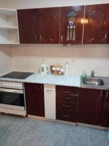 a kitchen with brown cabinets and a sink at MaryAnne in Ledine