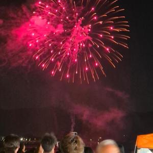 a crowd of people watching a fireworks display at 대마도쇼핑구마에하우스 in Tsushima +106 photos