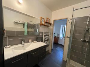 a bathroom with a sink and a shower at La Ruelle in Die