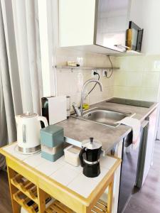 a kitchen with a sink and a counter top at Le Soa - Studio - Jardin - Piscine in Saint-Gilles les Bains