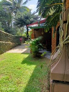 a backyard with a house with a grass yard at Villa Mount View in Gampola