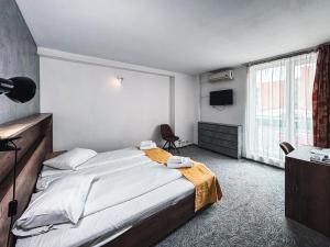 a hotel room with a bed and a television at Hotel City Center in Braşov