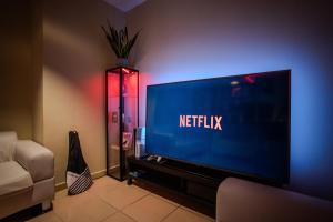 een woonkamer met een televisie met netflix bij Simbad Friendly Coliving in Dubai