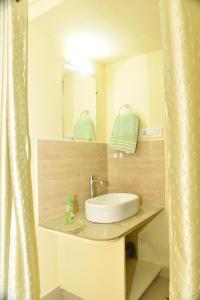 a bathroom with a sink and a mirror at Skylark Homestay Panchalimedu in Pīrmed +61 photos