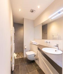 a bathroom with a toilet and a sink at Hotel Stadt Suhl in Zella-Mehlis +11 photos