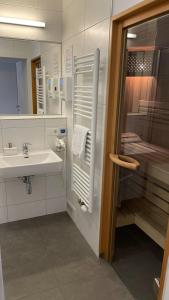 ein Badezimmer mit Waschbecken und Dusche in der Unterkunft Apartmány ALPINE LIVING Haus - Schladming in Haus im Ennstal