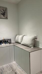 a counter top with a pillow on top of it at Appartement Eifelglück in Pelm