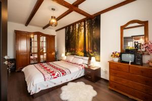 a bedroom with a bed and a mirror and a tv at La Mosie-Ruda in Ruda