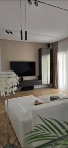 a living room with a large bed and a flat screen tv at ASN Concert Hotel in Chişoda