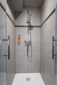 a bathroom with a shower with a glass door at le saint Hubert in Arcis-sur-Aube