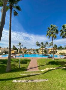ein Resort mit Swimmingpool und Palmen in der Unterkunft Habitación en Bonalba con vistas al campo de golf in Mutxamel