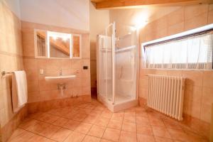 un baño con ducha y lavabo en Residence Alpenrose, en Molveno