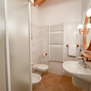 un baño con inodoro y lavabo en Residence Alpenrose, en Molveno