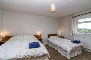 a bedroom with two beds and a window at The Miners Cottage in Wells