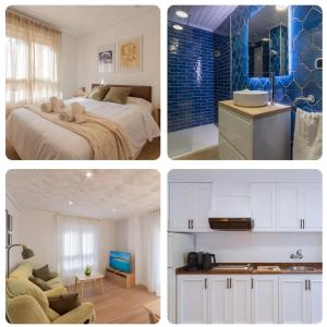 four different pictures of a bedroom and a bed at El Retiro de Julián in Santa Pola