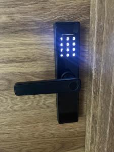 een zwarte deurklink op een houten deur bij B&B Valencia in Valencia