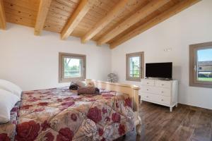 a bedroom with a bed and a tv in it at with free parking at the Corte dell'Angelo in Trivignano