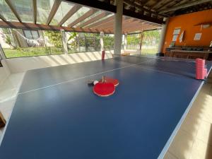 a ping pong table with a red ball on it at Pousada Rosamar in Praia do Rosa