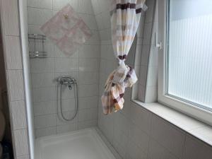 a shower with a shower curtain in a bathroom at Apartments Villa Sena in Sarajevo +53 photos