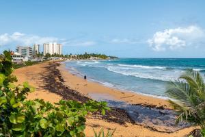 a beach with a person walking on the beach at The Best View in Luquillo Beach Front View in Luquillo