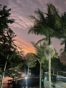 a group of palm trees in front of a sunset at Casa de Campo PREMIUN in Guatapé