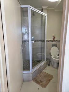 a bathroom with a shower and a toilet at 1 bed Apartment in hatfield in Pretoria +10 photos