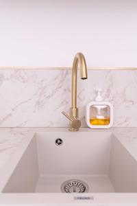 a kitchen sink with a faucet and a soap container at Ô Perchoir des rêves au centre Millau in Millau