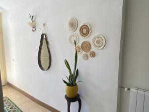 ein Zimmer mit einem Spiegel und einer Pflanze an der Wand in der Unterkunft La Piazzetta in Cantalupo nel Sannio + 2 Fotos