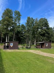 SaunagsにあるLĪVRĀNDA, Camping, Saunags ,Kolkaの木立の小さな建物2棟