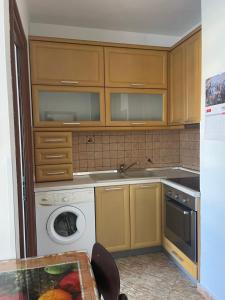 a kitchen with a sink and a washing machine at Sol Zoja Fusha e Aviacionit in Tirane