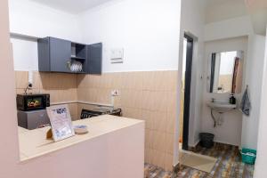 a small kitchen with a counter and a sink at Taraji's Nest Homestays in Nanyuki +6 photos