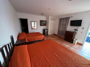 ein Schlafzimmer mit zwei Betten und einem Flachbildfernseher in der Unterkunft Microhotel Ciudad del Carmen in Ciudad del Carmen + 3 Fotos