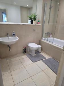 a bathroom with a toilet and a sink at Hacienda in Manchester +18 photos
