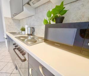 una cocina con estufa y encimera en Shared Apartment am Binnenhafen, en Hamburgo 27 fotos más