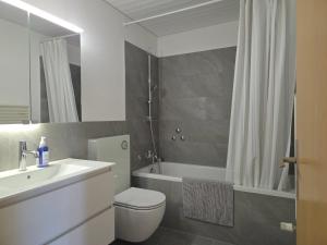 a bathroom with a toilet and a sink and a shower at Apartment for 5, close to Zurich and Luzern, free private parking in Wohlen +18 photos