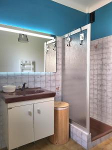 a bathroom with a sink and a shower at Chez Kolianne in Prades