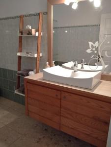 a bathroom with a sink and a mirror at F2 pour une pause hors du temps in Ducos
